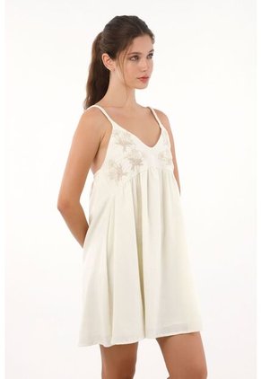 Topmark Vestido Corto Con Bordado De Flores Amarillo Para Mujer