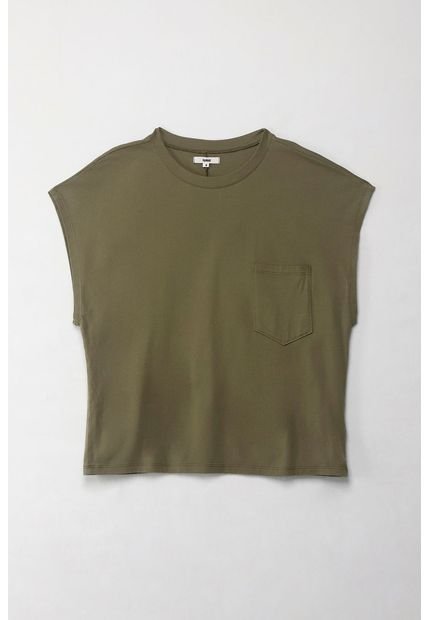 Camiseta Manga Corta Con Bolsillo Verde Para Mujer
