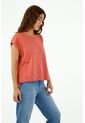 Camiseta De Mujer, Silueta Amplia Cuello Redondo Manga Corta, Color Salmón de topmark