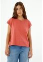 Camiseta De Mujer, Silueta Amplia Cuello Redondo Manga Corta, Color Salmón de topmark