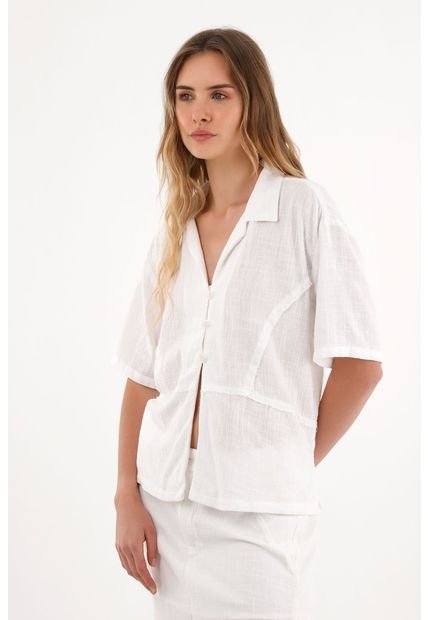 Camisa Clásica En Tela Con Textura Crudo Para Mujer