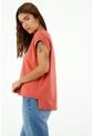 Camiseta De Mujer, Silueta Amplia Cuello Redondo Manga Corta, Color Salmón de topmark
