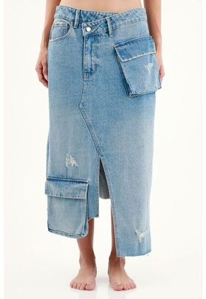 Falda Larga En Denim Para Mujer