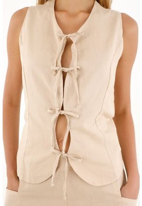 Topmark Chaleco De Tiras Que Anudan En El Frente Café Para Mujer