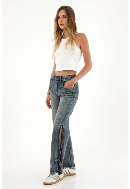 Topmark Jean Con Aberturas Y Charreteras En Costados Para Mujer