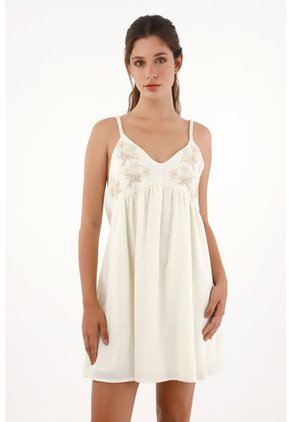 Topmark Vestido Corto Con Bordado De Flores Amarillo Para Mujer