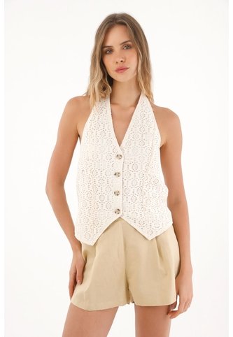 Topmark Chaleco Tejido Con Tiras Crudo Para Mujer topmark