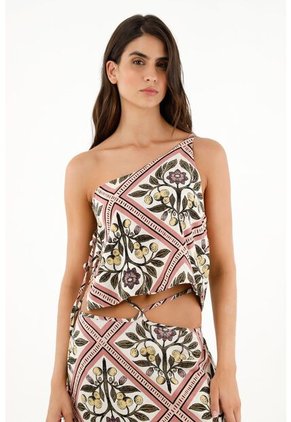 Topmark Camisa Estampada De Cuello Clásico Tipo Crop Para Mujer