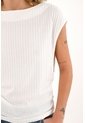 Topmark Camiseta De Cuello Bandeja Con Textura A Rayas Crudo Para Mujer de topmark