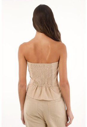 Topmark Camisa Strapless Con Cortes Café Para Mujer