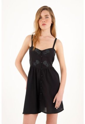 Topmark Vestido Corto Negro Con Estampado Tono A Tono Para Mujer