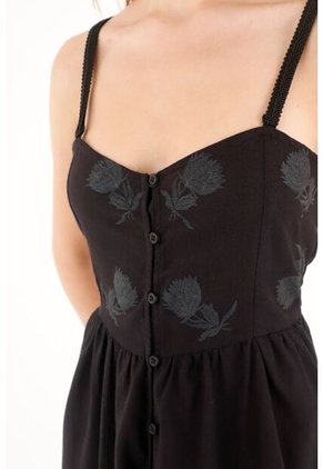 Topmark Vestido Corto Negro Con Estampado Tono A Tono Para Mujer