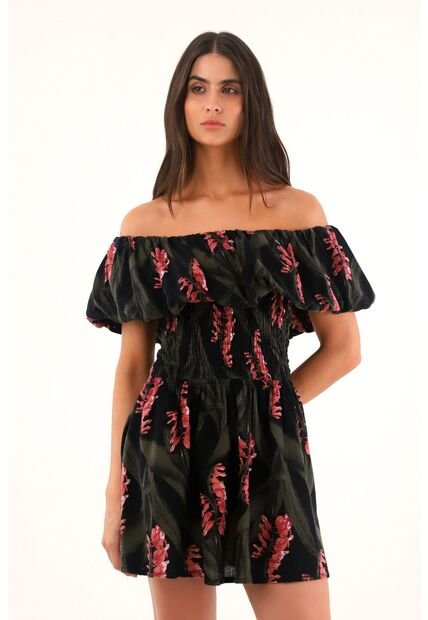 Topmark Vestido Corto Estampado Con Escote Bandeja Para Mujer