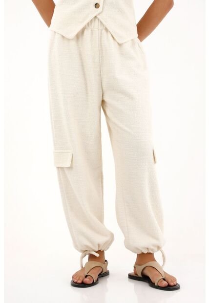 Pantalón Jogger Tipo Tweed Crudo Para Mujer