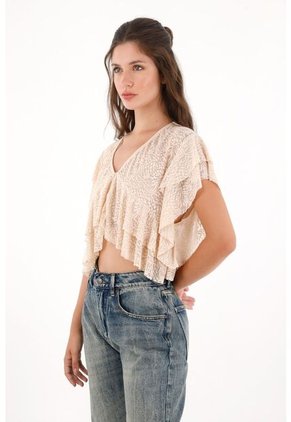 Topmark Camisa Con Boleros Y Transparencia Crudo Para Mujer