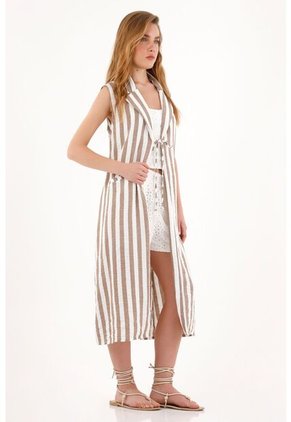 Topmark Kimono Manga Sisa Con Estampado De Rayas Para Mujer