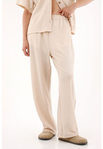 Pantalón Recto Crudo En Tejido De Punto Para Mujer