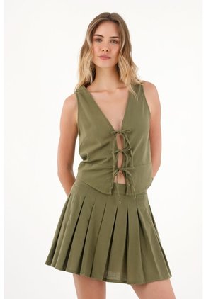 Topmark Camisa Con Ajuste De Tiras En Frente Verde Para Mujer