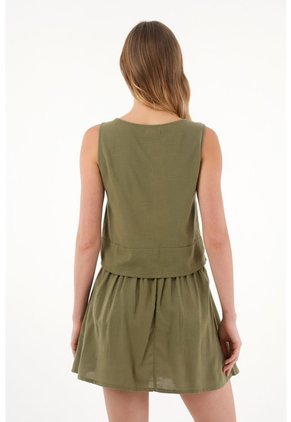 Topmark Camisa Con Ajuste De Tiras En Frente Verde Para Mujer