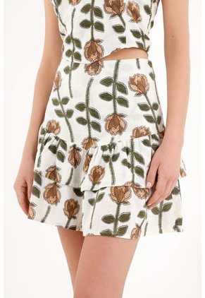 Topmark Falda Corta Con Estampado De Flores Con Cuello Marcado Para Mujer