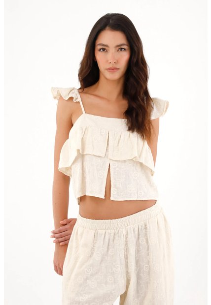Topmark Camisa Crop Con Boleros Crudo Para Mujer