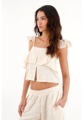Topmark Camisa Crop Con Boleros Crudo Para Mujer