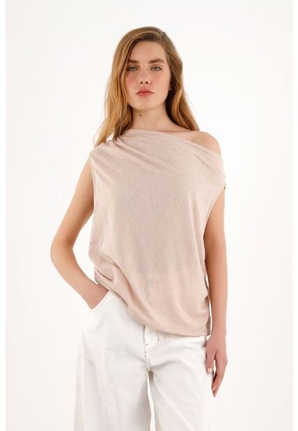 Camiseta Crudo Manga Asimétrica Con Caída Para Mujer