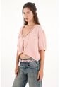 Camisa Manga Corta Con Bolillo Rosada Para Mujer de topmark