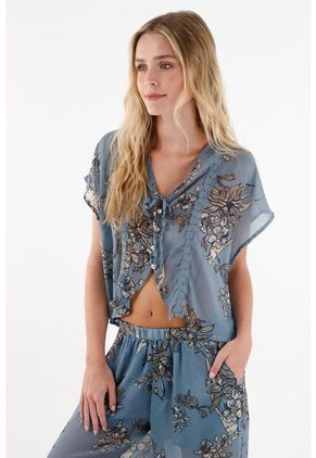 Topmark Camisa Con Transparencia Azul Para Mujer