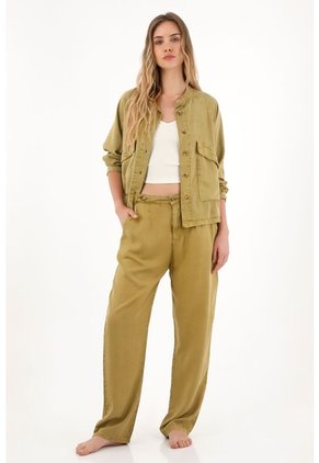 Pantalón Tiro Alto Con Teñido Overdye Verde Para Mujer