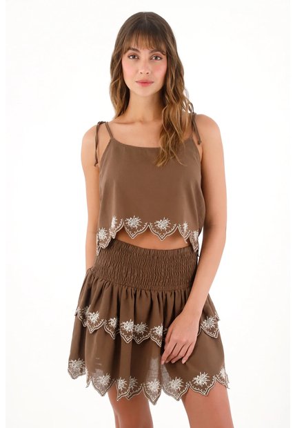 Topmark Camisa Crop Con Detalles Estampados Café Para Mujer