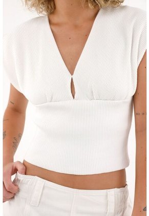 Topmark Camiseta En Rib Con Fajón Ajustado Crudo Para Mujer