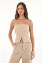 Topmark Camisa Strapless Con Cortes Café Para Mujer de topmark
