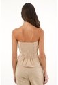 Topmark Camisa Strapless Con Cortes Café Para Mujer de topmark