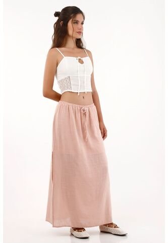 Falda Larga Con Aberturas Laterales Rosada Para Mujer topmark