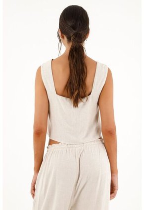 Camisa Escote Cuadrado Manga Sisa Crudo Para Mujer