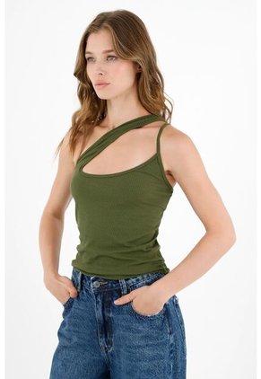 Camiseta Verde De Un Solo Hombro Para Mujer