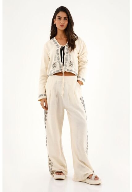 Topmark Pantalón Recto Crudo Con Estampado Para Mujer