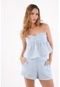 Topmark Top Strapless Para Mujer De Poliéster Azul Celeste Corte Peplum Con Pliegues En El Busto de topmark