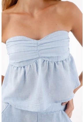 Topmark Top Strapless Para Mujer De Poliéster Azul Celeste Corte Peplum Con Pliegues En El Busto
