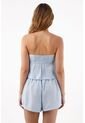 Topmark Top Strapless Para Mujer De Poliéster Azul Celeste Corte Peplum Con Pliegues En El Busto de topmark