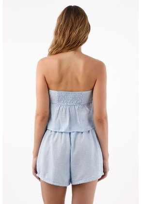 Topmark Top Strapless Para Mujer De Poliéster Azul Celeste Corte Peplum Con Pliegues En El Busto