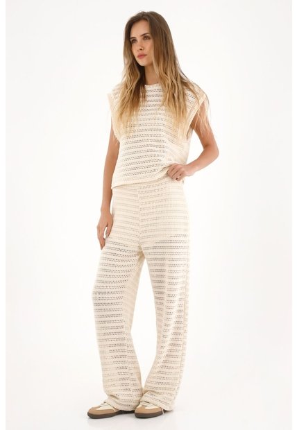 Topmark Pantalón Tejido De Tiro Alto Crudo Para Mujer