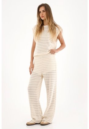 Topmark Pantalón Tejido De Tiro Alto Crudo Para Mujer