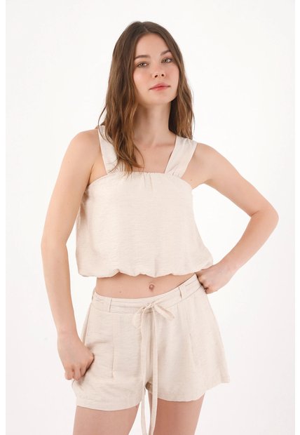 Topmark Top Corto De Ajuste Relajado Con Tirantes Anchos En Lino Beige Para Mujer