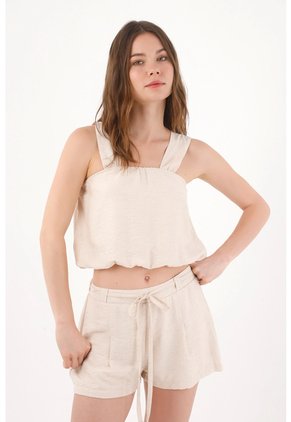 Topmark Top Corto De Ajuste Relajado Con Tirantes Anchos En Lino Beige Para Mujer