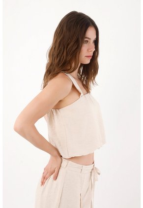 Topmark Top Corto De Ajuste Relajado Con Tirantes Anchos En Lino Beige Para Mujer