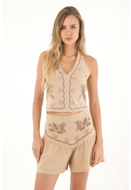 Topmark Camisa Crop Con Estampado Especial Crudo Para Mujer