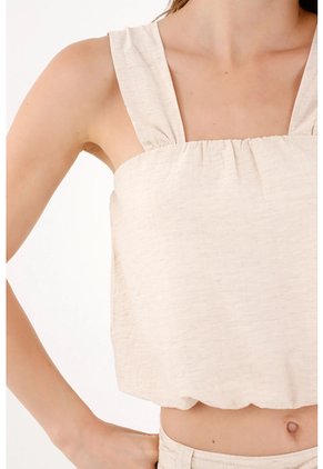 Topmark Top Corto De Ajuste Relajado Con Tirantes Anchos En Lino Beige Para Mujer