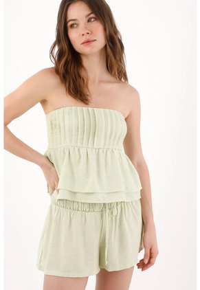 Topmark Top Strapless Relajado Con Detalle De Pliegues En El Frente De Lino Verde Menta Para Mujer